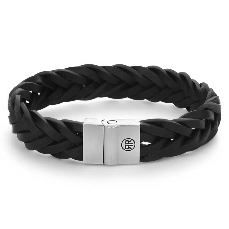 Rebel & Rose Full Metal Leather 15mm Armband RR-M0035-S – Geen Steen