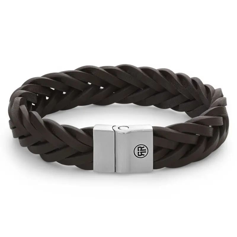 Rebel & Rose Full Metal Leather 15mm Armband RR-M0037-S – Geen Steen