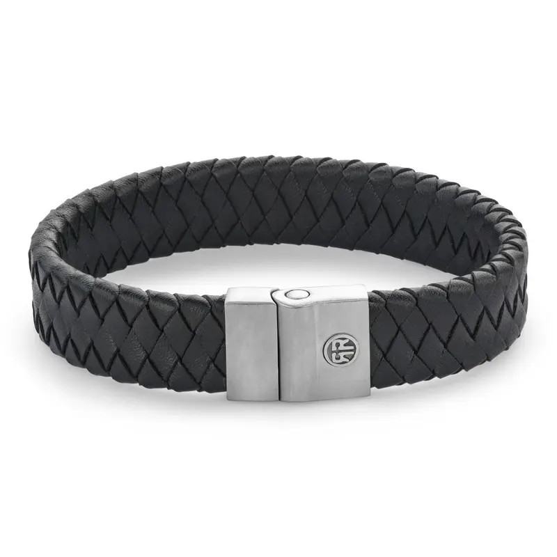 Rebel & Rose Full Metal Leather 15mm Armband RR-M0047-S – Geen Steen