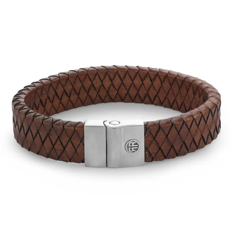 Rebel & Rose Full Metal Leather 15mm Armband RR-M0048-S – Geen Steen