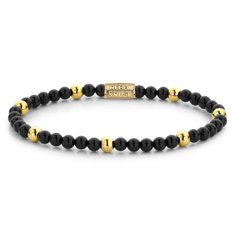 Rebel & Rose More Balls Than Most 4mm Armband RR-40043-G – Zwart/goud-kleur