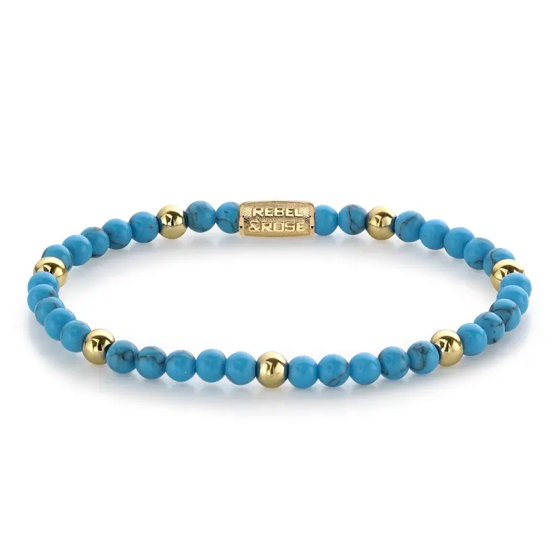 Rebel & Rose More Balls Than Most 4mm Armband RR-40059-G – Turquoise/ Goudkleurig