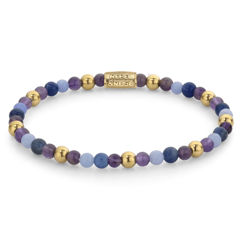 Rebel & Rose More Balls Than Most 4mm Armband RR-40064-G – Blauw/Violet/Goud-kleur