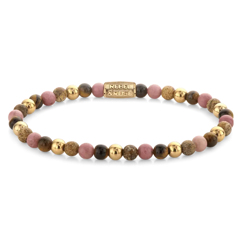 Rebel & Rose More Balls Than Most 4mm Armband RR-40101-G – Bruin, roze, geel en geel-goud