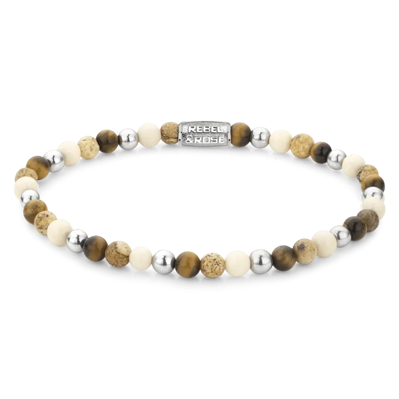 Rebel & Rose More Balls Than Most 4mm Armband RR-40119-S – Bruin/Beige/Zilver