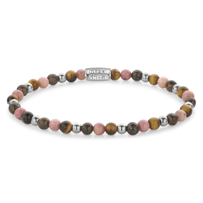 Rebel & Rose More Balls Than Most 4mm Armband RR-40128-S – Bruin, roze, geel, zilver