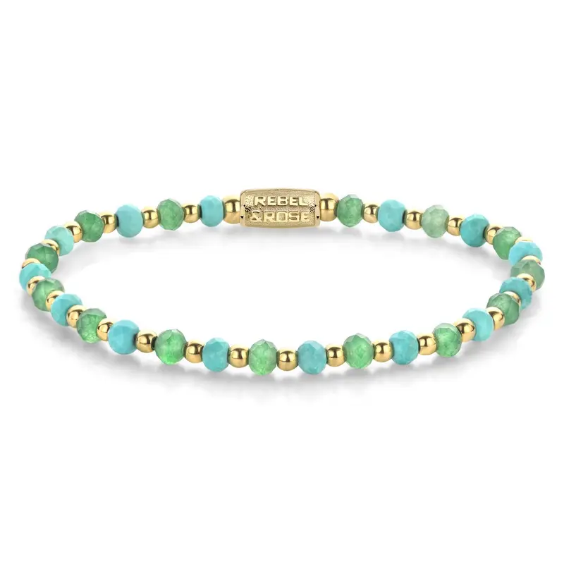 Rebel & Rose More Balls Than Most 4mm Armband RR-40143-G – Turquoise, goudkleurige stalen beads