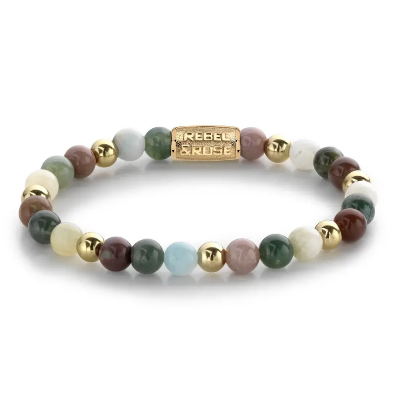 Rebel & Rose More Balls Than Most 6mm Armband RR-60077-G – Groen/bruin/geelgoud