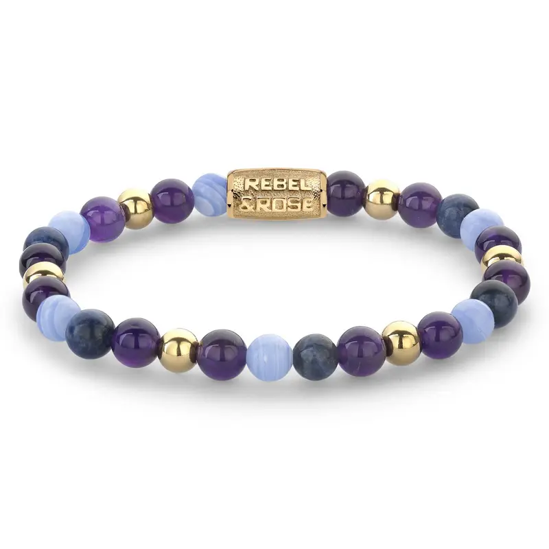 Rebel & Rose More Balls Than Most 6mm Armband RR-60109-G – Blauw/Violet/Goud-kleur