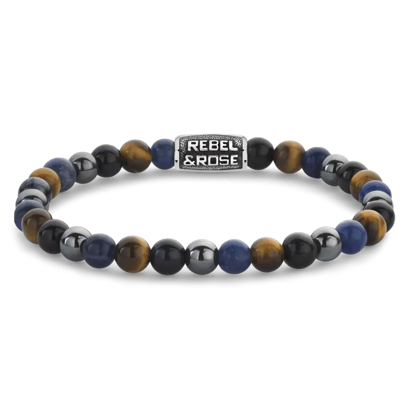 Rebel & Rose More Balls Than Most 6mm Armband RR-60110-V – Blauw/Bruin/Grijs