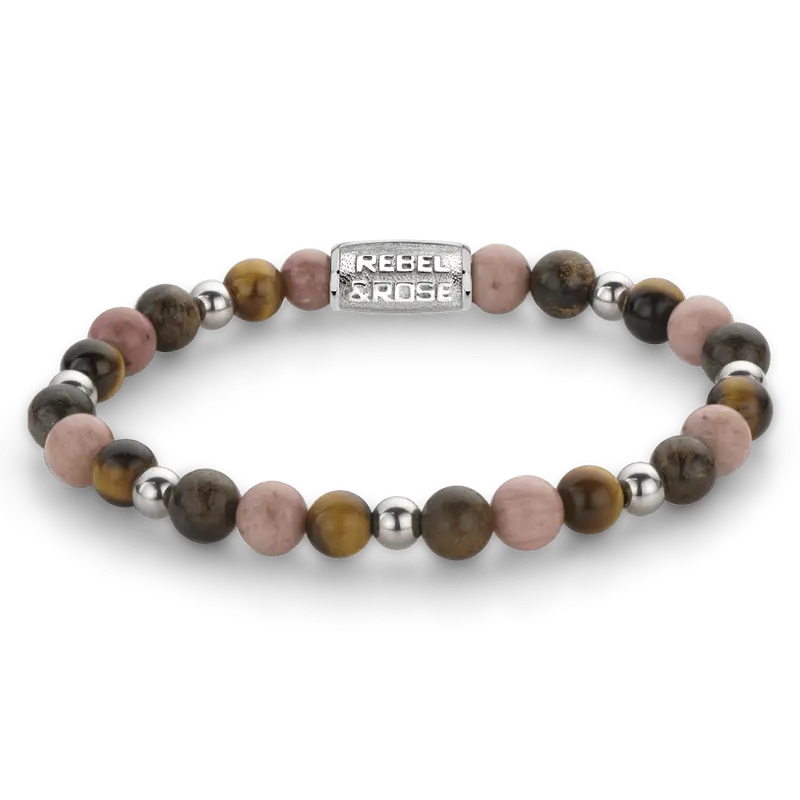Rebel & Rose More Balls Than Most 6mm Armband RR-60124-S – Bruin, roze, geel, zilver