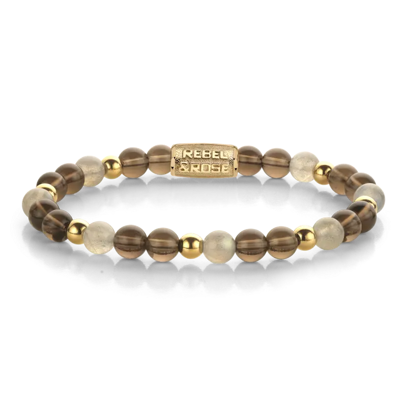 Rebel & Rose More Balls Than Most 6mm Armband RR-60162-G – Bruin/Goudkleurig