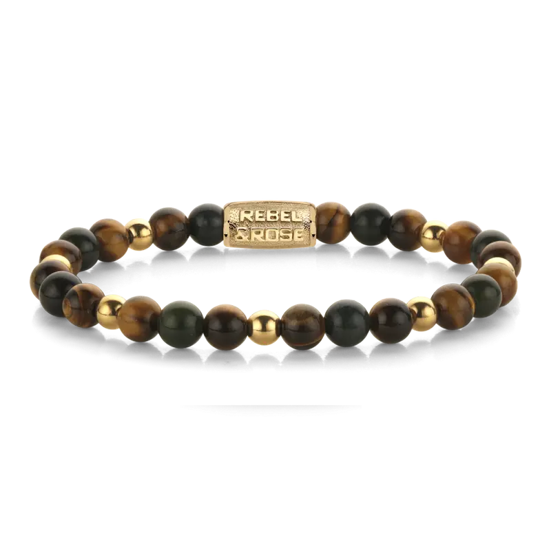Rebel & Rose More Balls Than Most 6mm Armband RR-60163-G – Bruin/Groen/Goudkleurig
