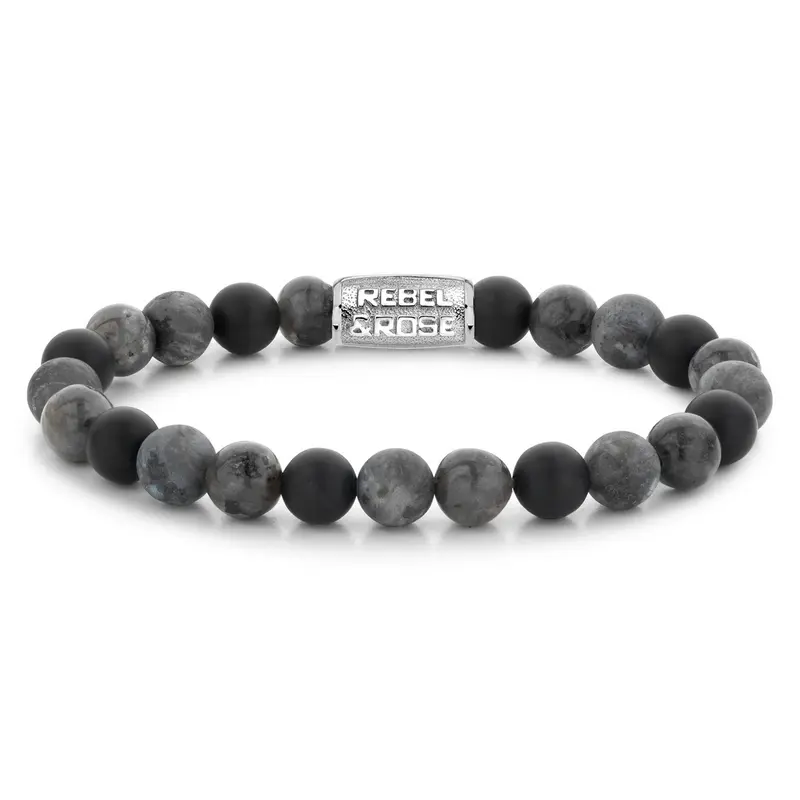 Rebel & Rose More Balls Than Most 8mm Armband RR-80069-S – Grijs/Zwart