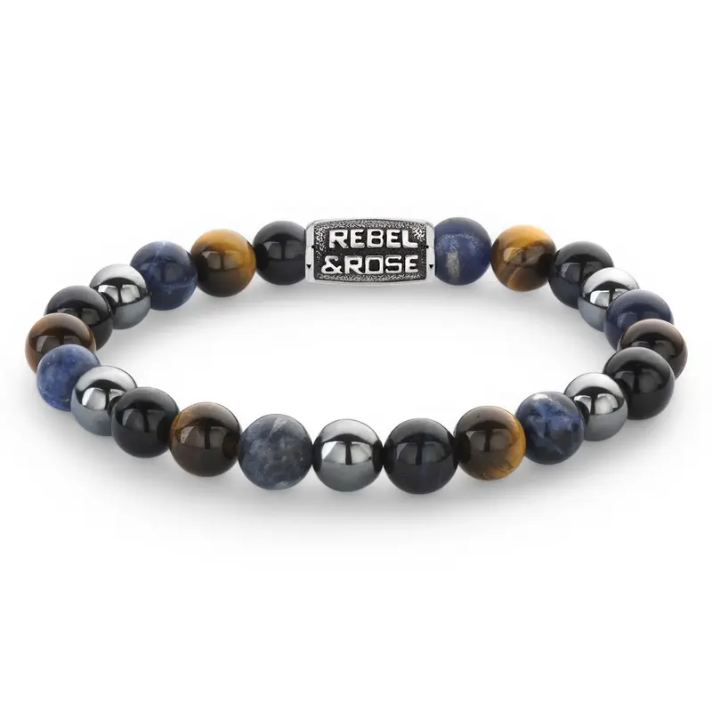 Rebel & Rose More Balls Than Most 8mm Armband RR-80100-V – Blauw/Bruin/Grijs