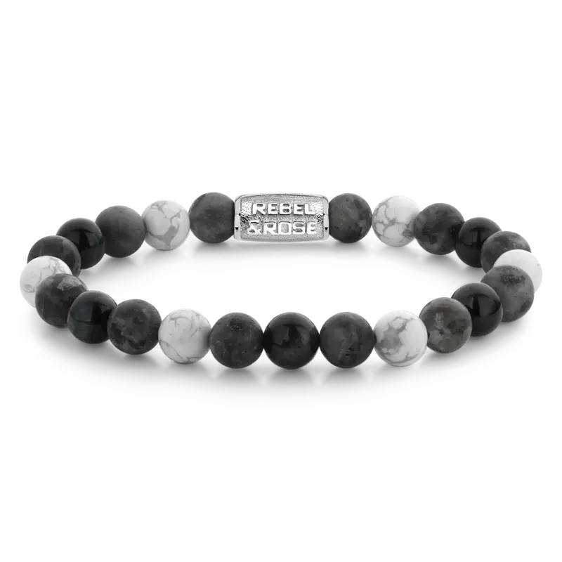 Rebel & Rose More Balls Than Most 8mm Armband RR-80116-S – Grijs/Zwart/Wit