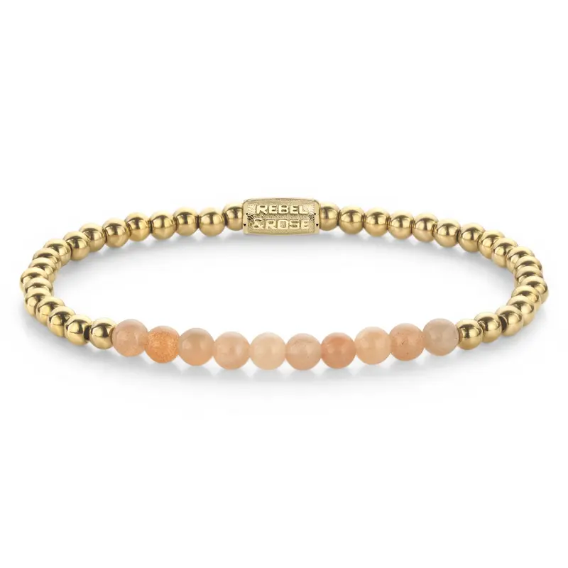 Rebel & Rose Stones Only 4mm Armband RR-40139-G – Oranje, goudkleurige stalen beads
