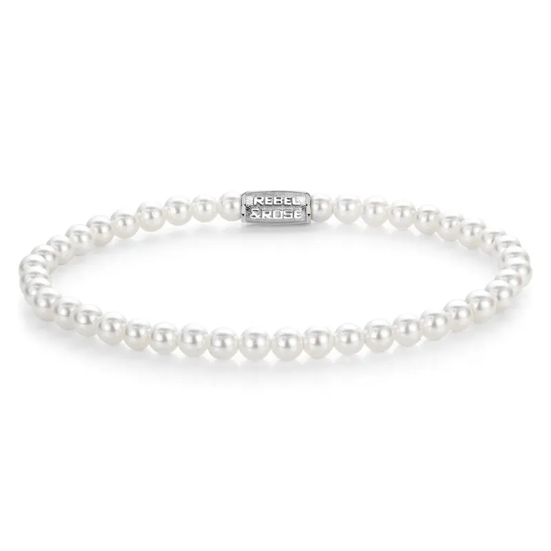 Rebel & Rose Stones Only 4mm Armband RR-40150-S – Witte parels