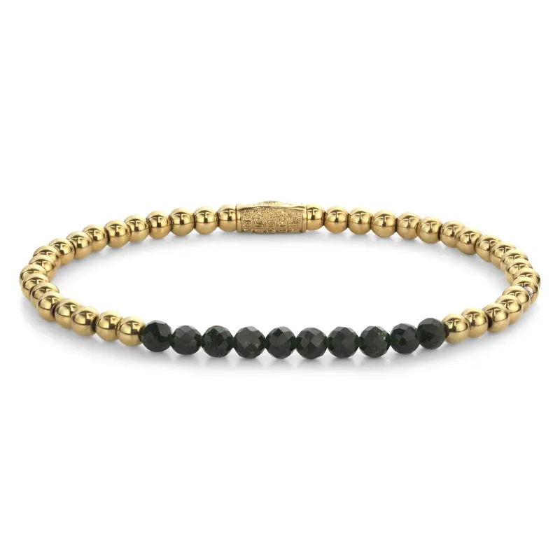 Rebel & Rose Stones Only 4mm Armband RR-40156-G – Zwart, goudkleurige stalen beads