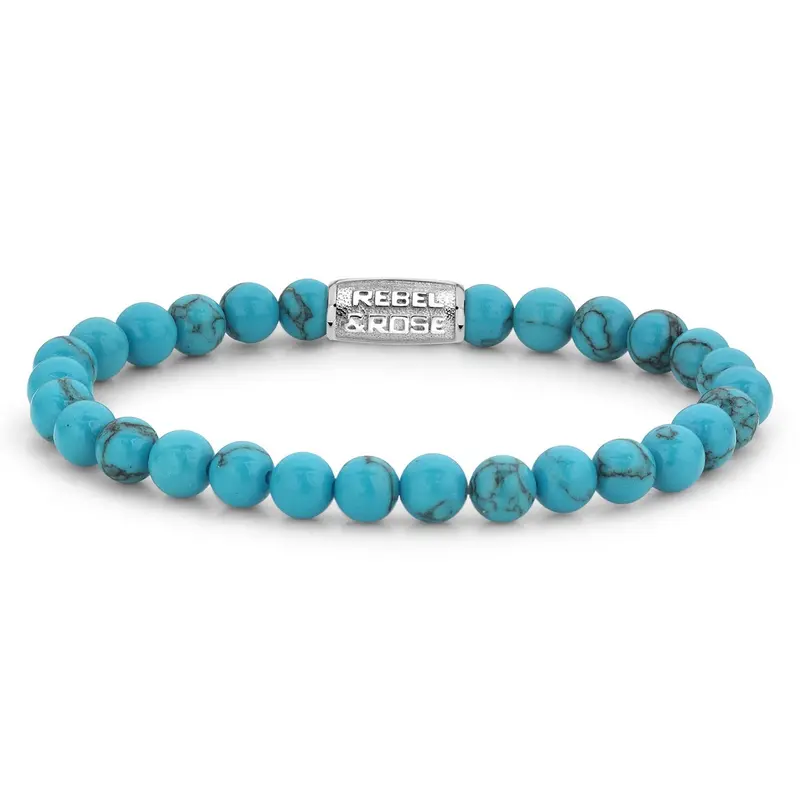 Rebel & Rose Stones Only 6mm Armband RR-60015-S – Turkooisblauw met zwarte aders