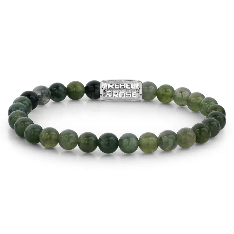 Rebel & Rose Stones Only 6mm Armband RR-60034-S – mosgroen deels doorzichtig