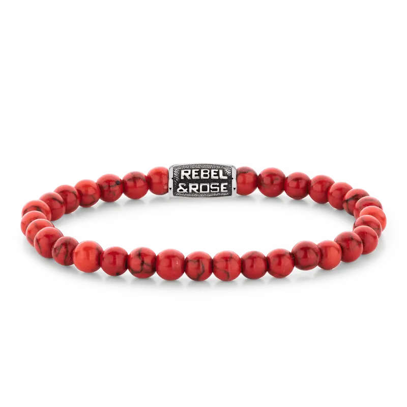 Rebel & Rose Stones Only 6mm Armband RR-60118-V – Rood met zwarte aders
