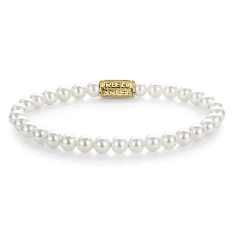 Rebel & Rose Stones Only 6mm Armband RR-60135-G – Witte parels