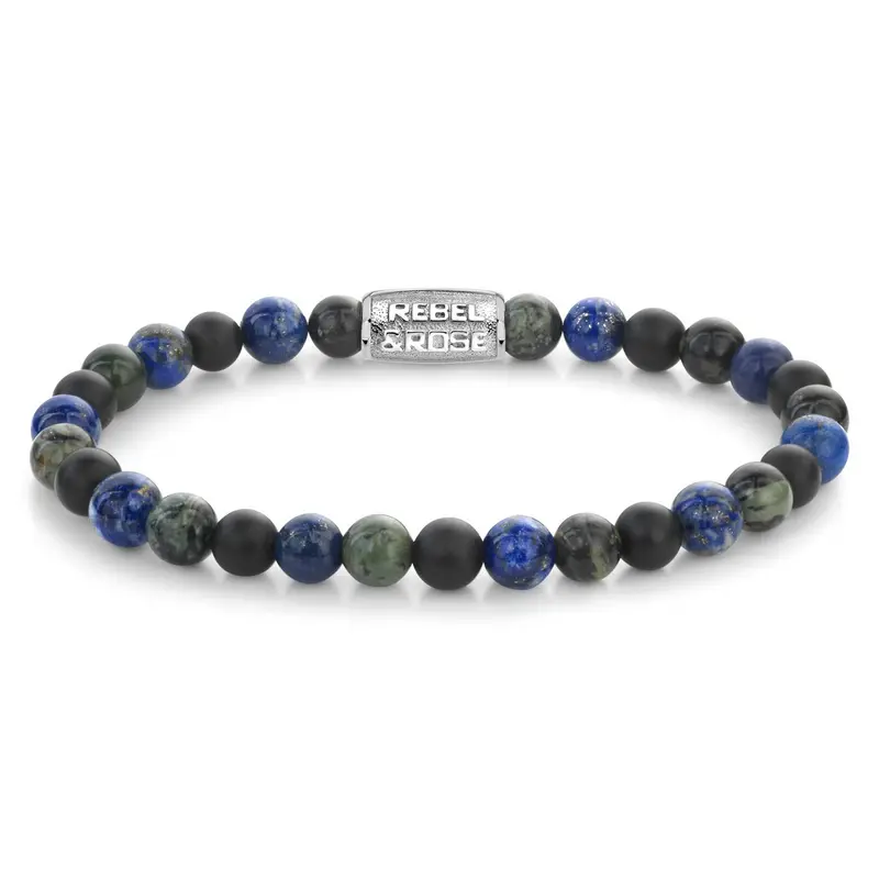 Rebel & Rose Stones Only 6mm Armband RR-60141-S – Groen, blauw, zwart