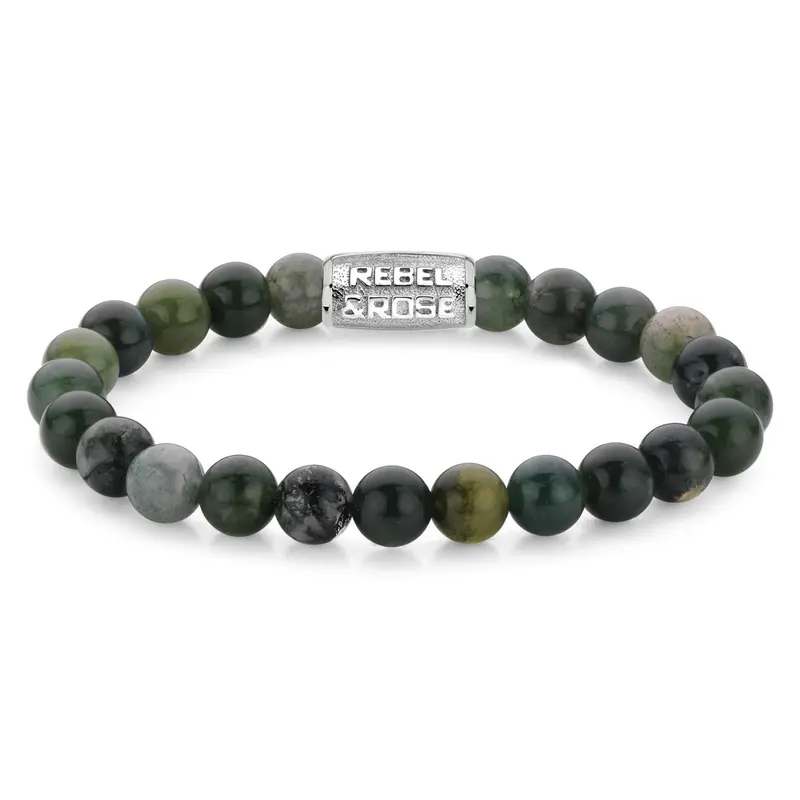 Rebel & Rose Stones Only 8mm Armband RR-80019-S – mosgroen deels doorzichtig