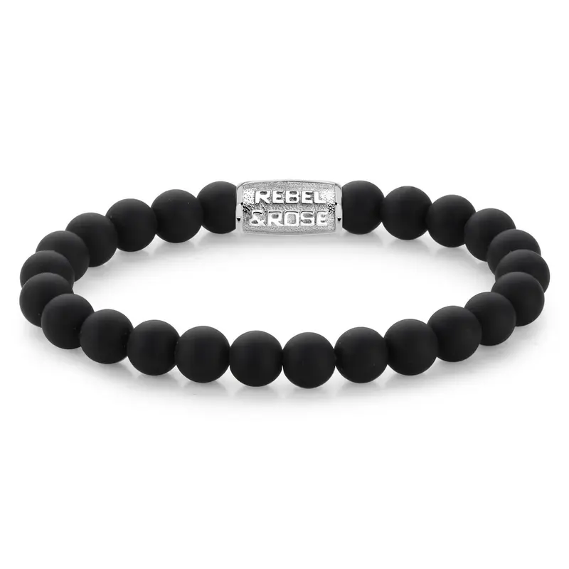 Rebel & Rose Stones Only 8mm Armband RR-80021-S – Zwart - mat