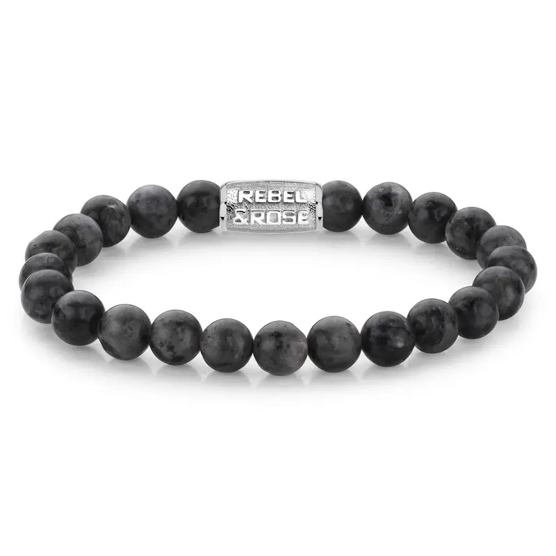 Rebel & Rose Stones Only 8mm Armband RR-80026-S – Grijs met zwarte aders