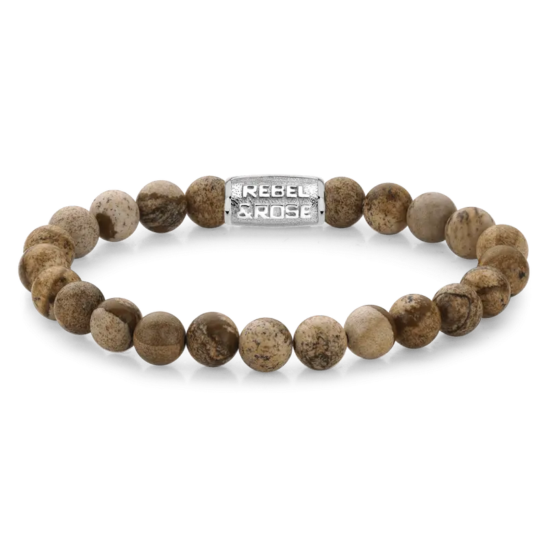Rebel & Rose Stones Only 8mm Armband RR-80027-S – Beige/bruin