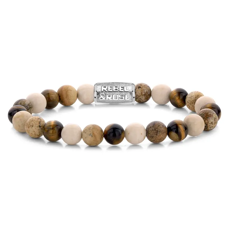 Rebel & Rose Stones Only 8mm Armband RR-80063-S – Licht bruin