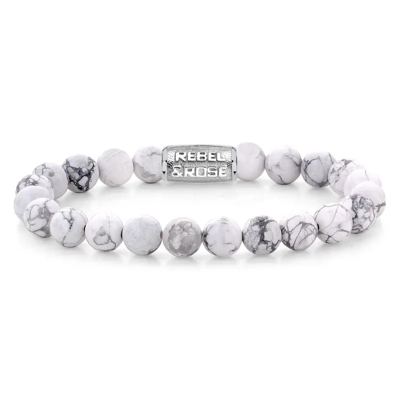 Rebel & Rose Stones Only 8mm Armband RR-80066-S – Wit/grijs