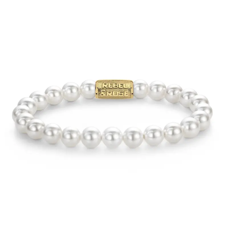 Rebel & Rose Stones Only 8mm Armband RR-80111-G – Witte parels