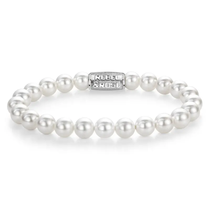 Rebel & Rose Stones Only 8mm Armband RR-80112-S – Witte parels
