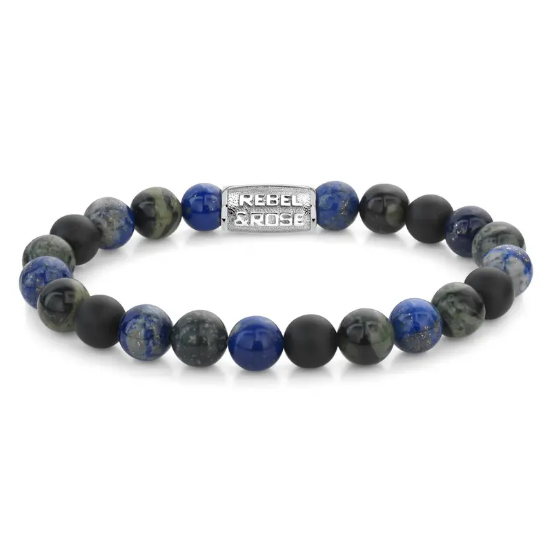 Rebel & Rose Stones Only 8mm Armband RR-80113-S – Groen, blauw, zwart