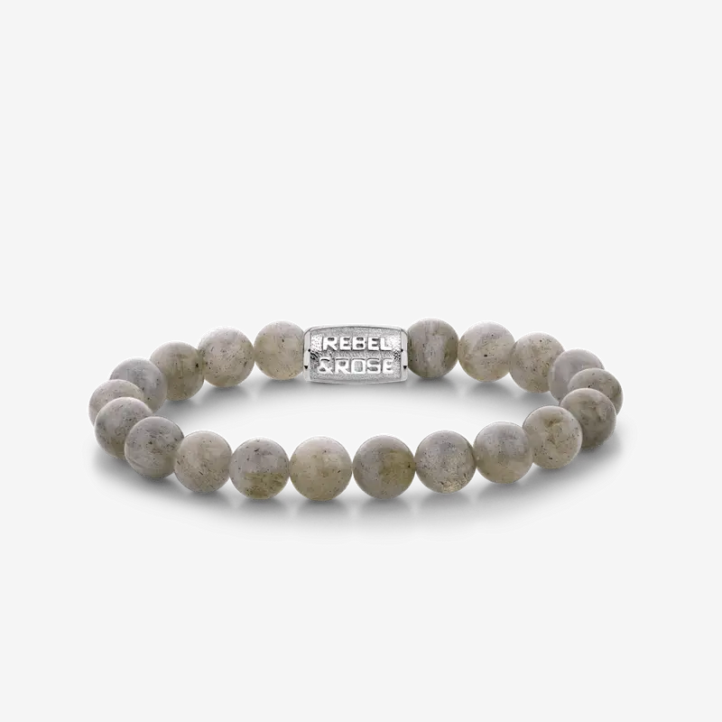 Rebel & Rose Stones Only 8mm Armband RR-80122-S – Grijs met blauwe waas