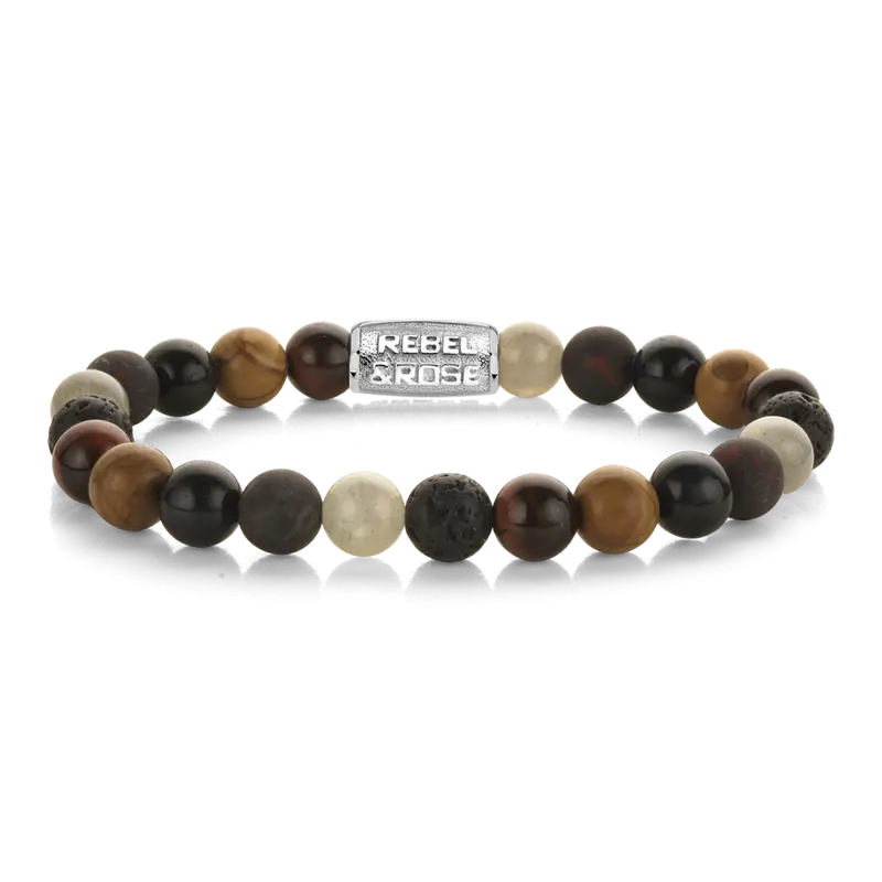 Rebel & Rose Stones Only 8mm Armband RR-80131-S – Bruin/Multi-kleuren