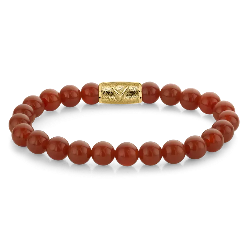 Red Agate Yellowgold - 8mm - Kralen Armband Heren