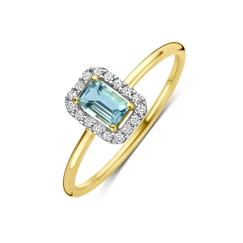 Ring aquamarijn en diamant 0.08ct h si 14K geelgoud