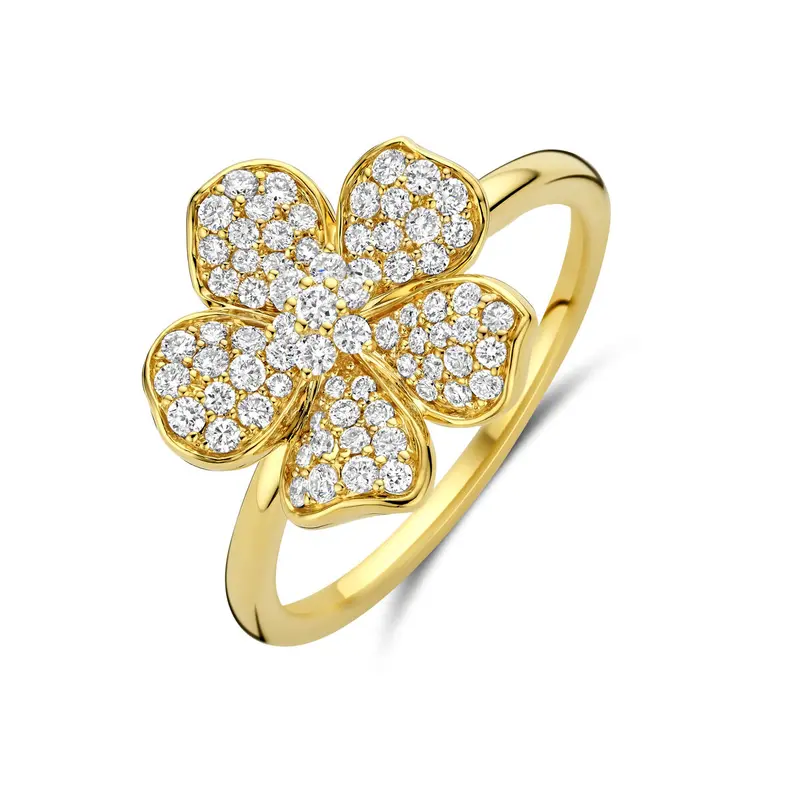 Ring bloem diamant 0.50ct h si 14K geelgoud