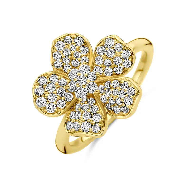 Ring bloem diamant 0.75ct h si 14K geelgoud
