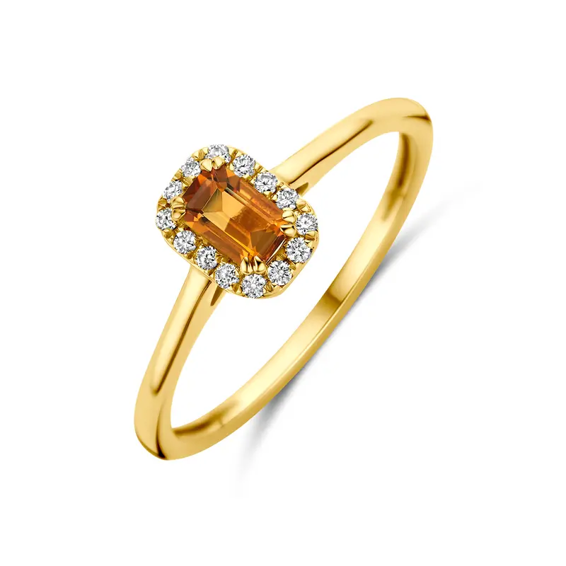 Ring citrien en lab grown diamant 14K geelgoud 0.08ct f vs – 4036166