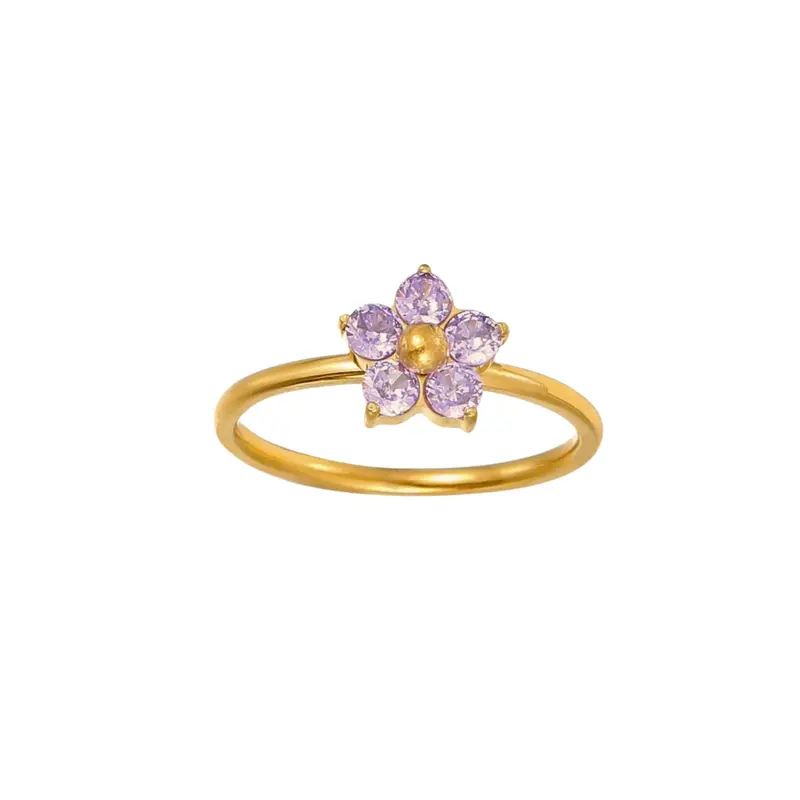 Ring crystal flower paars