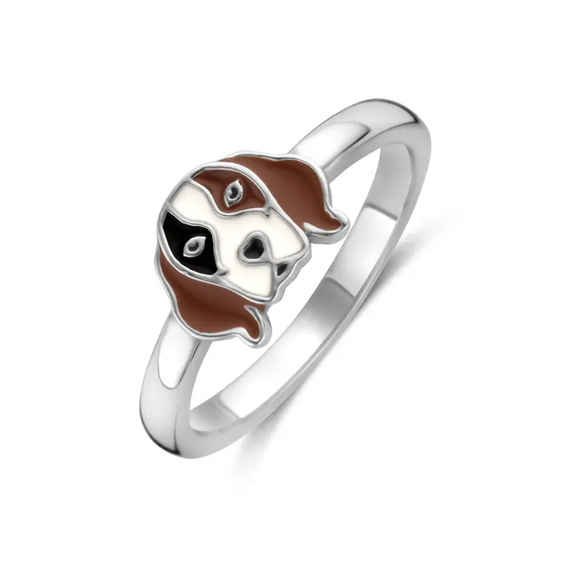 Ring emaille hond zilver