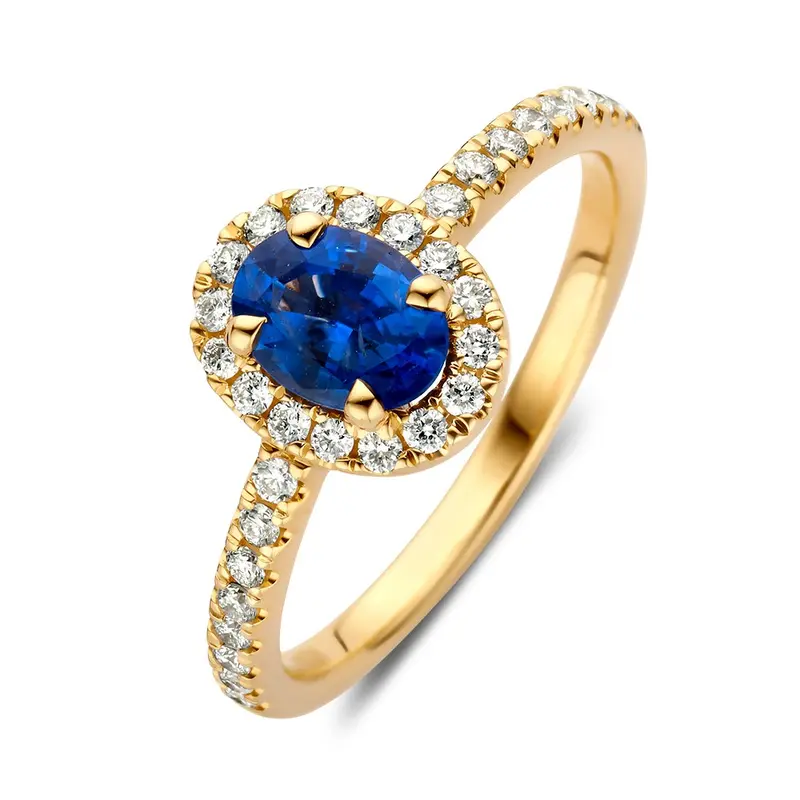 Ring geelgoud briljant + saffier