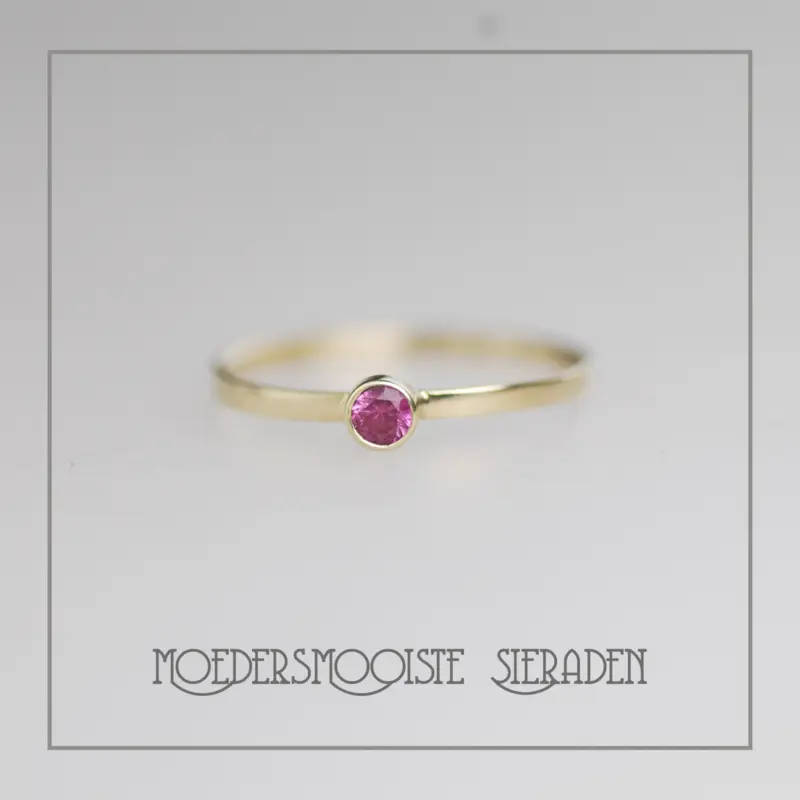 Ring goud met geboortesteen roze Toermalijn van oktober