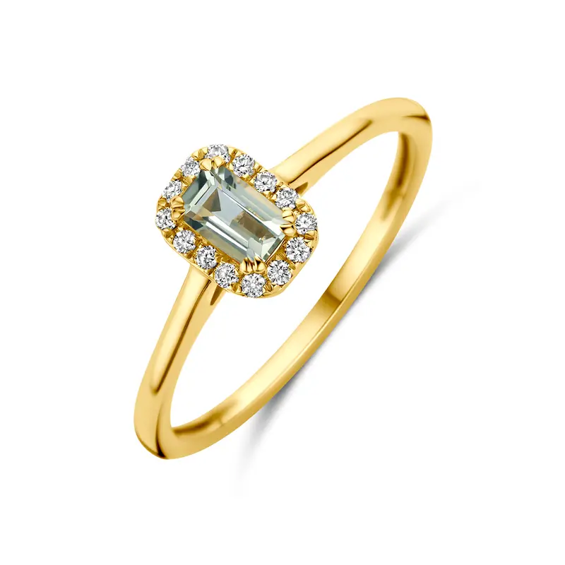 Ring groen amethist en lab grown diamant 14K geelgoud 0.08ct f vs – 4036178