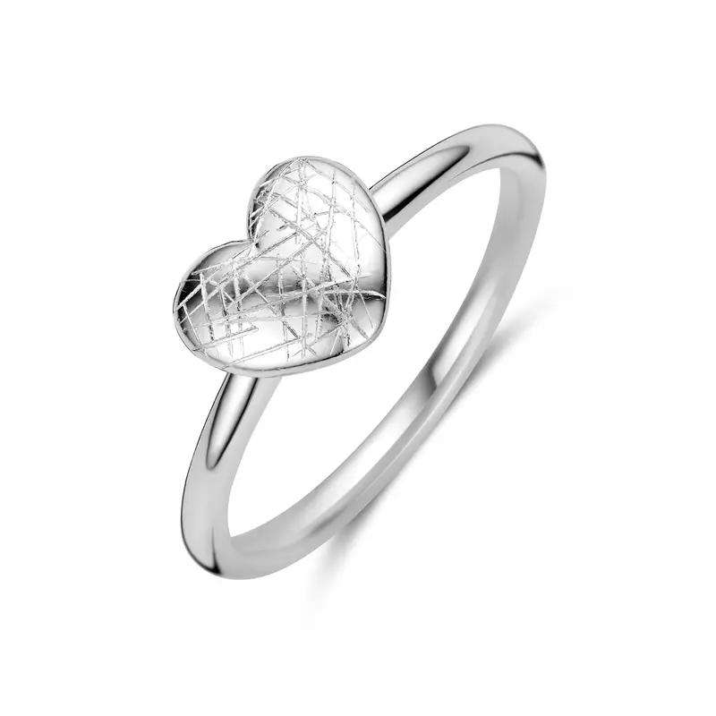 Ring hart gescratcht zilver gerhodineerd